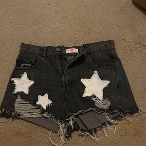 Buddy Love Black Distressed Denim Shorts with White Star Patches